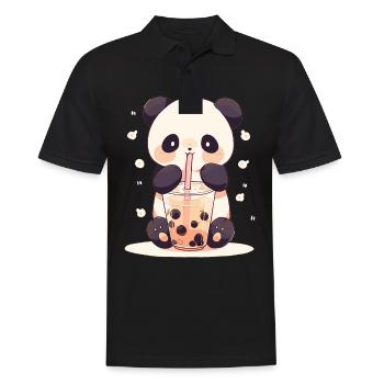 Kawaii Panda trinkt Boba Bubble Tea Chibi - Männer Poloshirt - Schwarz - Vorne - Kai (181cm)