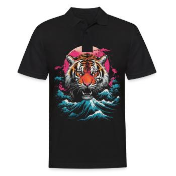 Clair De Lune, Tigre, Chinois, Japonais, Chine - Polo Homme - noir - Devant - Kai (181cm)