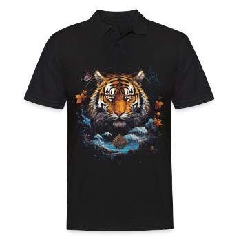 Clair De Lune, Tigre, Chinois, Japonais, Chine - Polo Homme - noir - Devant - Kai (181cm)