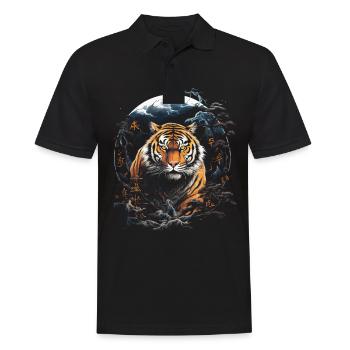 Clair De Lune, Tigre, Chinois, Japonais, Chine - Polo Homme - noir - Devant - Kai (181cm)