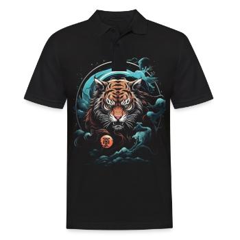 Clair De Lune, Tigre, Chinois, Japonais, Chine - Polo Homme - noir - Devant - Kai (181cm)