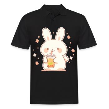 Kawaii Bunny boit Boba Bubble Tea Chibi - Polo Homme - noir - Devant - Kai (181cm)