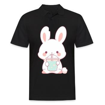 Kawaii Bunny Drinks Boba Bubble Tea Chibi - Men's Polo Shirt - black - Front - Kai (181cm)