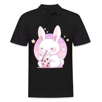 Kawaii Bunny boit Boba Bubble Tea Chibi - Polo Homme - noir - Devant - Kai (181cm)