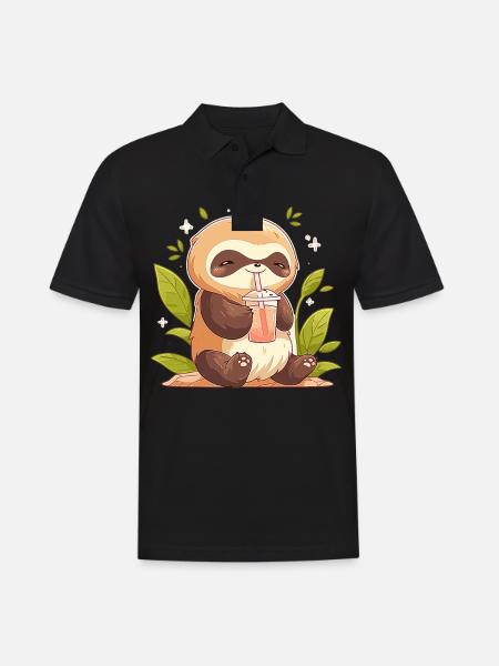 Kawaii paresseux boit Boba Bubble Tea Chibi - Polo Homme - noir