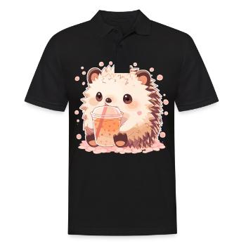 Kawaii Hérisson Boissons Boba Bubble Tea Chibi - Polo Homme - noir - Devant - Kai (181cm)