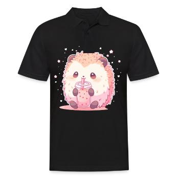 Kawaii Hérisson Boissons Boba Bubble Tea Chibi - Polo Homme - noir - Devant - Kai (181cm)