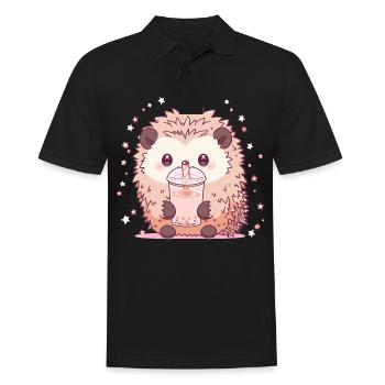 Kawaii Hérisson Boissons Boba Bubble Tea Chibi - Polo Homme - noir - Devant - Kai (181cm)