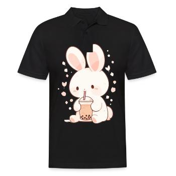 Kawaii Bunny boit Boba Bubble Tea Chibi - Polo Homme - noir - Devant - Kai (181cm)