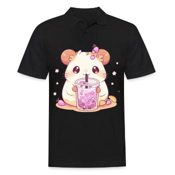 Kawaii Hamster Boissons Boba Bubble Tea Chibi - Polo Homme - noir - Devant - Kai (181cm)