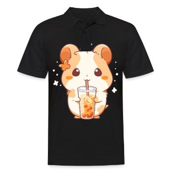 Kawaii Hamster Boissons Boba Bubble Tea Chibi - Polo Homme - noir - Devant - Kai (181cm)