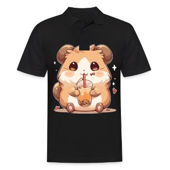 Kawaii Hamster Boissons Boba Bubble Tea Chibi - Polo Homme - noir - Devant - Kai (181cm)