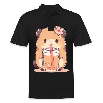 Kawaii Hamster Boissons Boba Bubble Tea Chibi - Polo Homme - noir - Devant - Kai (181cm)
