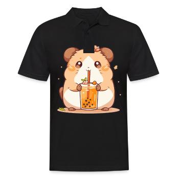 Kawaii Hamster Boissons Boba Bubble Tea Chibi - Polo Homme - noir - Devant - Kai (181cm)