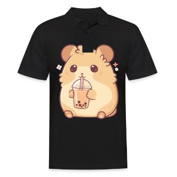 Kawaii Hamster Boissons Boba Bubble Tea Chibi - Polo Homme - noir - Devant - Kai (181cm)