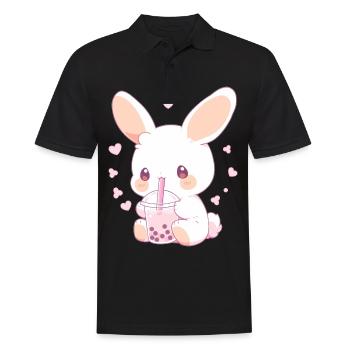 Kawaii Bunny boit Boba Bubble Tea Chibi - Polo Homme - noir - Devant - Kai (181cm)