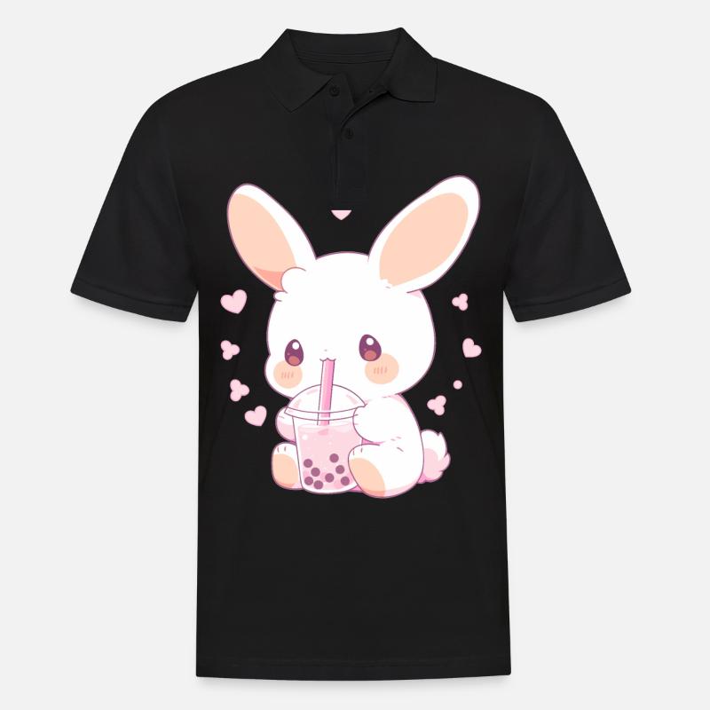 Kawaii Bunny boit Boba Bubble Tea Chibi - Polo Homme - noir
