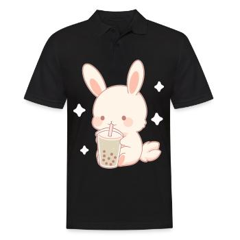 Kawaii Bunny boit Boba Bubble Tea Chibi - Polo Homme - noir - Devant - Kai (181cm)