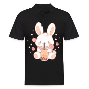 Kawaii Bunny boit Boba Bubble Tea Chibi - Polo Homme - noir - Devant - Kai (181cm)