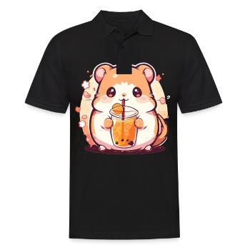 Kawaii Hamster Boissons Boba Bubble Tea Chibi - Polo Homme - noir - Devant - Kai (181cm)