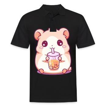 Kawaii Hamster Boissons Boba Bubble Tea Chibi - Polo Homme - noir - Devant - Kai (181cm)