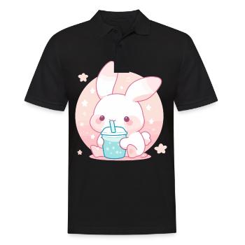 Kawaii Bunny boit Boba Bubble Tea Chibi - Polo Homme - noir - Devant - Kai (181cm)