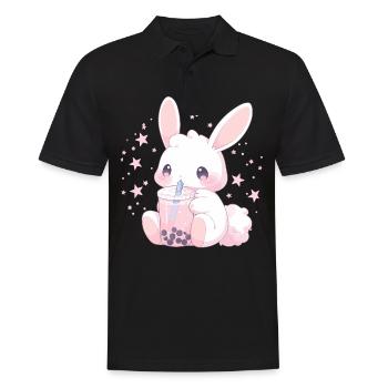Kawaii Bunny boit Boba Bubble Tea Chibi - Polo Homme - noir - Devant - Kai (181cm)