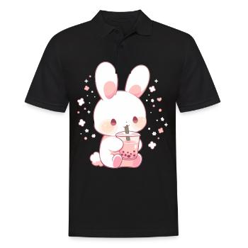 Kawaii Bunny boit Boba Bubble Tea Chibi - Polo Homme - noir - Devant - Kai (181cm)