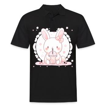 Kawaii Bunny boit Boba Bubble Tea Chibi - Polo Homme - noir - Devant - Kai (181cm)