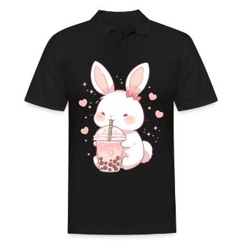 Kawaii Bunny boit Boba Bubble Tea Chibi - Polo Homme - noir - Devant - Kai (181cm)