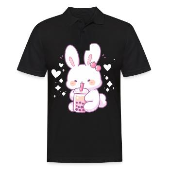 Kawaii Bunny boit Boba Bubble Tea Chibi - Polo Homme - noir - Devant - Kai (181cm)