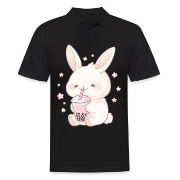 Kawaii Bunny boit Boba Bubble Tea Chibi - Polo Homme - noir - Devant - Kai (181cm)