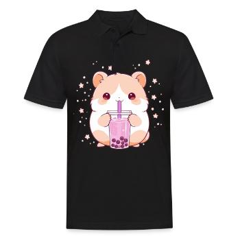 Kawaii Hamster Boissons Boba Bubble Tea Chibi - Polo Homme - noir - Devant - Kai (181cm)