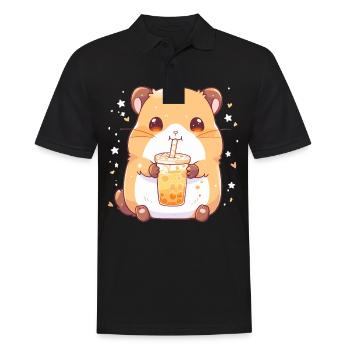 Kawaii Hamster Boissons Boba Bubble Tea Chibi - Polo Homme - noir - Devant - Kai (181cm)