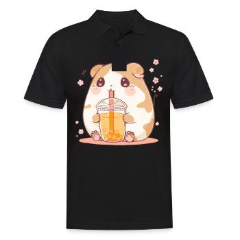 Kawaii Hamster Boissons Boba Bubble Tea Chibi - Polo Homme - noir - Devant - Kai (181cm)