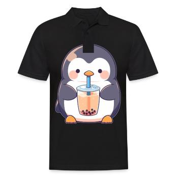 Kawaii Pinguin trinkt Boba Bubble Tea Chibi - Männer Poloshirt - Schwarz - Vorne - Kai (181cm)
