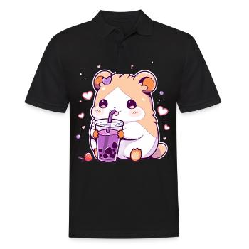 Kawaii Hamster Boissons Boba Bubble Tea Chibi - Polo Homme - noir - Devant - Kai (181cm)
