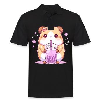 Kawaii Hamster Boissons Boba Bubble Tea Chibi - Polo Homme - noir - Devant - Kai (181cm)