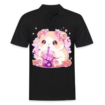 Kawaii Hamster Boissons Boba Bubble Tea Chibi - Polo Homme - noir - Devant - Kai (181cm)
