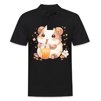 Kawaii Hamster Boissons Boba Bubble Tea Chibi - Polo Homme - noir - Devant - Kai (181cm)