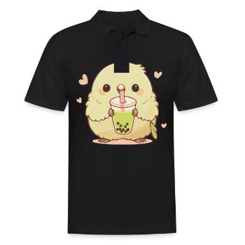 Kawaii Lovebird trinkt Boba Bubble Tea Chibi - Männer Poloshirt - Schwarz - Vorne - Kai (181cm)