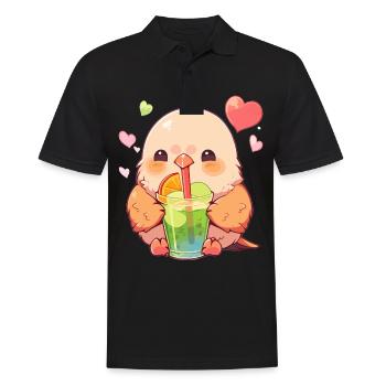 Inséparable kawaii boit Boba Bubble Tea Chibi - Polo Homme - noir - Devant - Kai (181cm)
