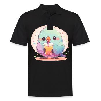 Inséparable kawaii boit Boba Bubble Tea Chibi - Polo Homme - noir - Devant - Kai (181cm)