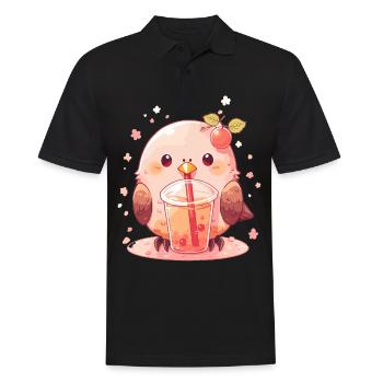 Kawaii Lovebird trinkt Boba Bubble Tea Chibi - Männer Poloshirt - Schwarz - Vorne - Kai (181cm)