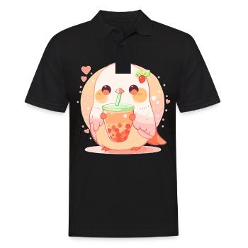Kawaii Lovebird Drinks Boba Bubble Tea Chibi - Men's Polo Shirt - black - Front - Kai (181cm)