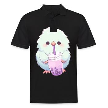 Kawaii Lovebird trinkt Boba Bubble Tea Chibi - Männer Poloshirt - Schwarz - Vorne - Kai (181cm)