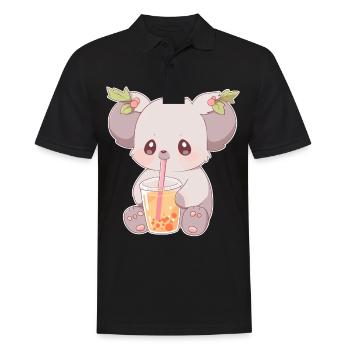 Kawaii Koala trinkt Boba Bubble Tea Chibi - Männer Poloshirt - Schwarz - Vorne - Kai (181cm)