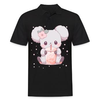 Kawaii Koala trinkt Boba Bubble Tea Chibi - Männer Poloshirt - Schwarz - Vorne - Kai (181cm)