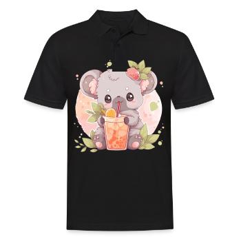 Kawaii Koala trinkt Boba Bubble Tea Chibi - Männer Poloshirt - Schwarz - Vorne - Kai (181cm)