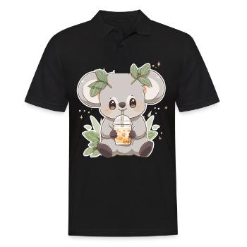 Kawaii Koala trinkt Boba Bubble Tea Chibi - Männer Poloshirt - Schwarz - Vorne - Kai (181cm)